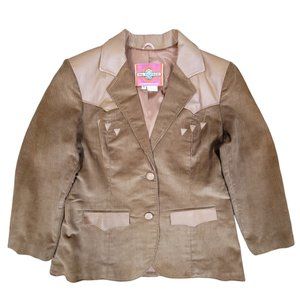 Women's Vintage Ms. Pioneer Western Leather Trim Rustic Blazer Jacket | Size 16